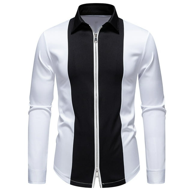 White Man Basic T Shirts Color Block Loose Fit Tops Tee for Man Long Sleeve Turtle Neck Wedding Guest Formal Date Night Gowns Evening Concert Summer Fall Shirts 2025 L