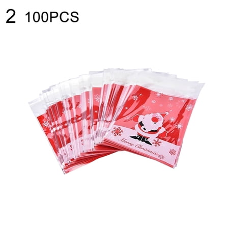 Frogued 100Pcs Self-adhesive Christmas Cookie Candy Packaging Bag Baking Snack Pouch