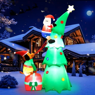 IZNEN 7.2ft Large Outdoor Christmas Inflatable Tree with Santa Claus and Dog,Built-in LED Lights,Fun Blow Up Xmas Decor Suitable for Yard,Garden,Lawn