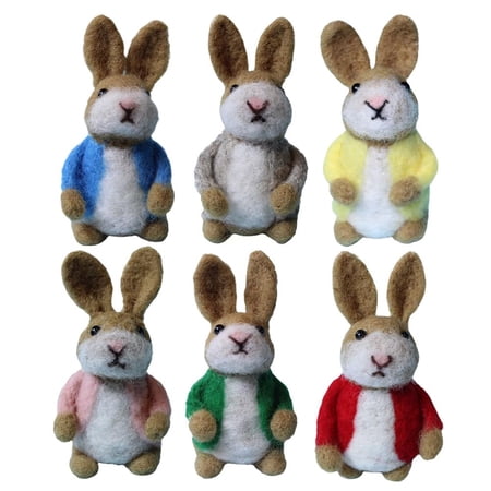 SharkTRUE Wool Felt Rabbit Figurine,Inch Handmade Bunny Decor with Colorful Jackets, Cute Shelf & Desk Ornament,Easter Basket Filler Spring Home Kitchen Room Window Party Supply