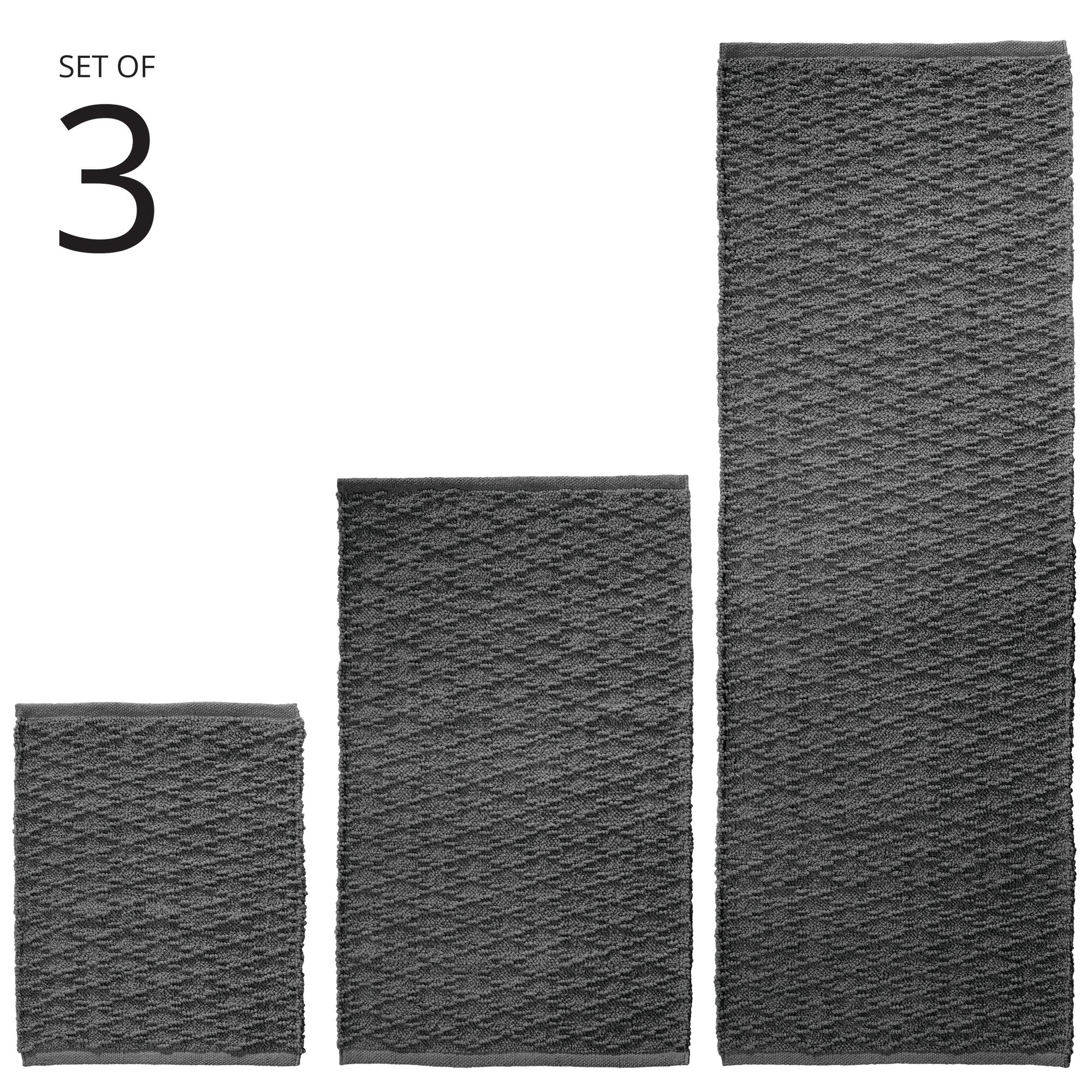 mDesign Cotton Bathroom Spa Mat Rugs/Runner, Diamond Design, Set of 3, Dark Gray