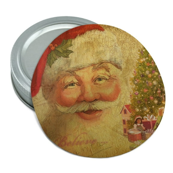 Christmas Holiday Retro Antique Santa Believe Round Rubber Non-Slip Jar Gripper Lid Opener