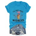 thumbnail image 2 of Hauts d'Été pour Femmes, Tenues T-Shirts 4 Juillet 2024 Journée de l'Indépendance des Femmes Je Suis Juste Là pour les W Ieners Imprimé Drapeau Col Rond T-Shirt Bleu, 2 of 4