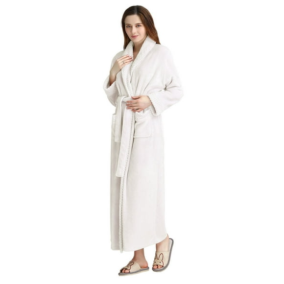Womens Long Robe Soft Fleece Fluffy Plush Bathrobe Ladies Winter Warm Housecoat