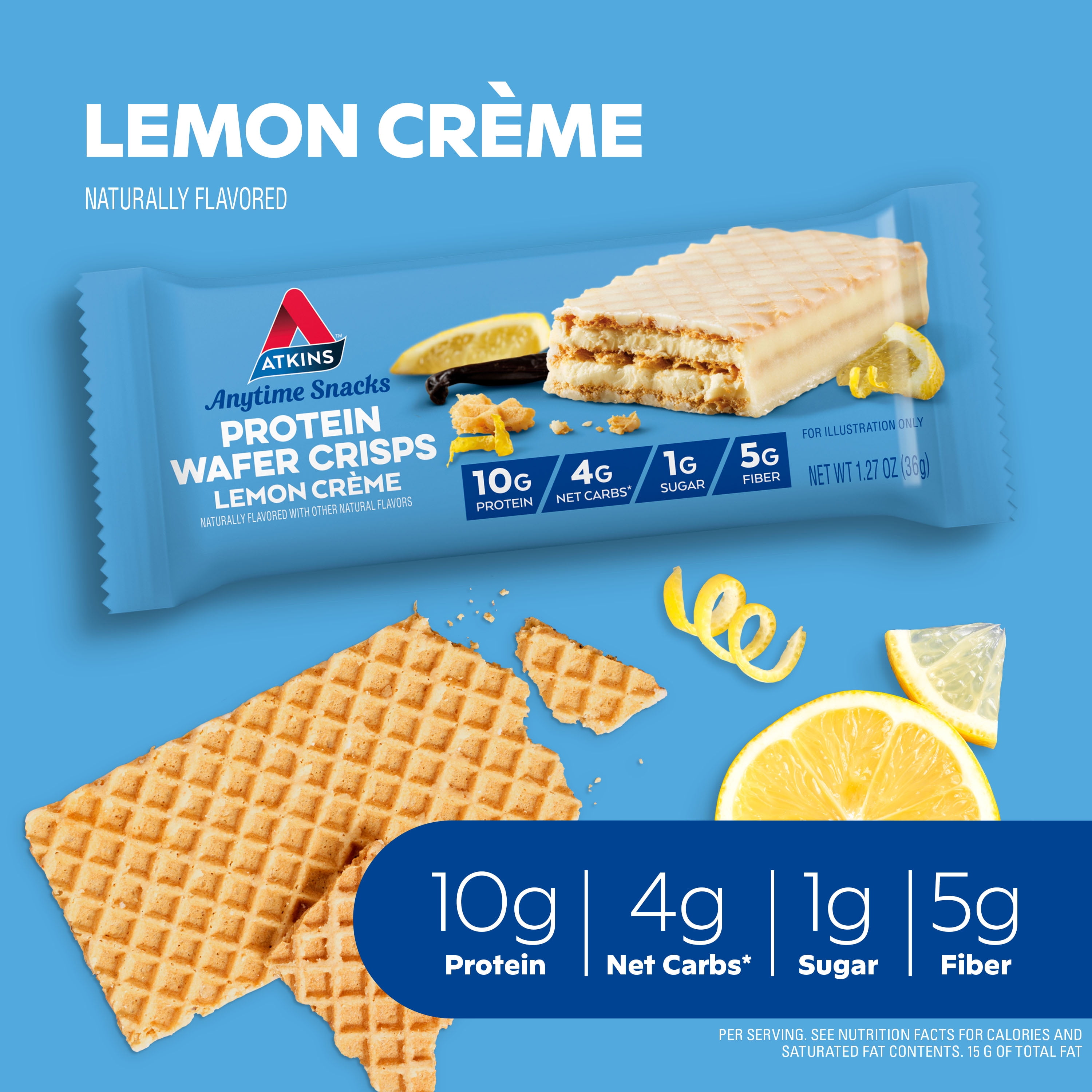 Atkins Snack, Protein Crisp Wafer, Lemon Creme, 10g Protein Dessert, Low Carb, 5 Count