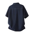 thumbnail image 3 of LIIPEE Men Shirts Summer Casual Solid Color Short Sleeve Lapel Buttons Denim Shirt With Pockets Male Fashion Loose Fit Tops Comfortable Breathable Soft Daily Shirts,Dark Blue,L, 3 of 3