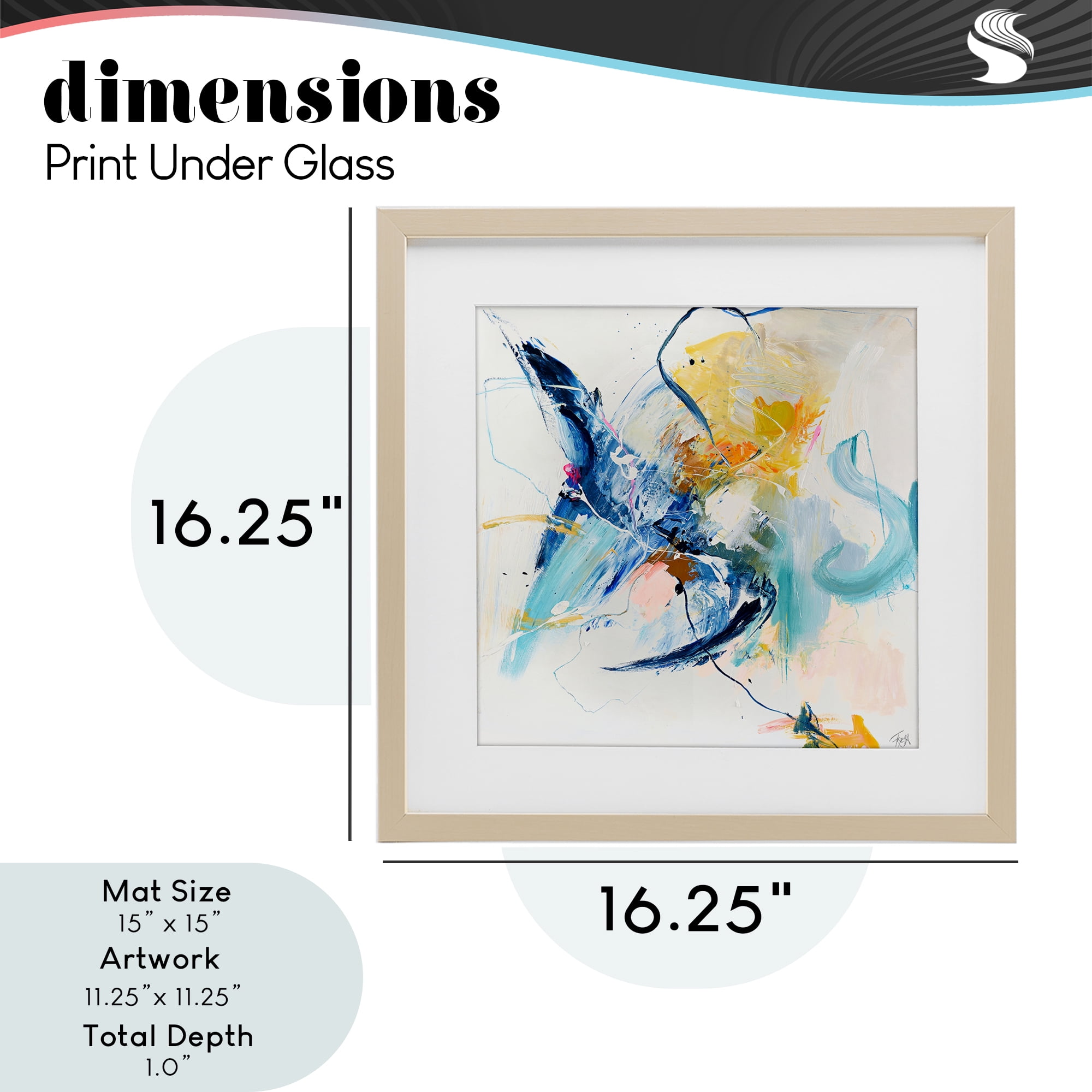 Confident Blue Abstraction Birch Framed Print Under Glass, design by Design Fabrikken
