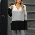 thumbnail image 2 of Sexlip Womens Casual Half Zip Hoodies Trendy Loose V Neck Color Block Sweatshirt Long Sleeve Ribbed Tops Gray L, 2 of 8