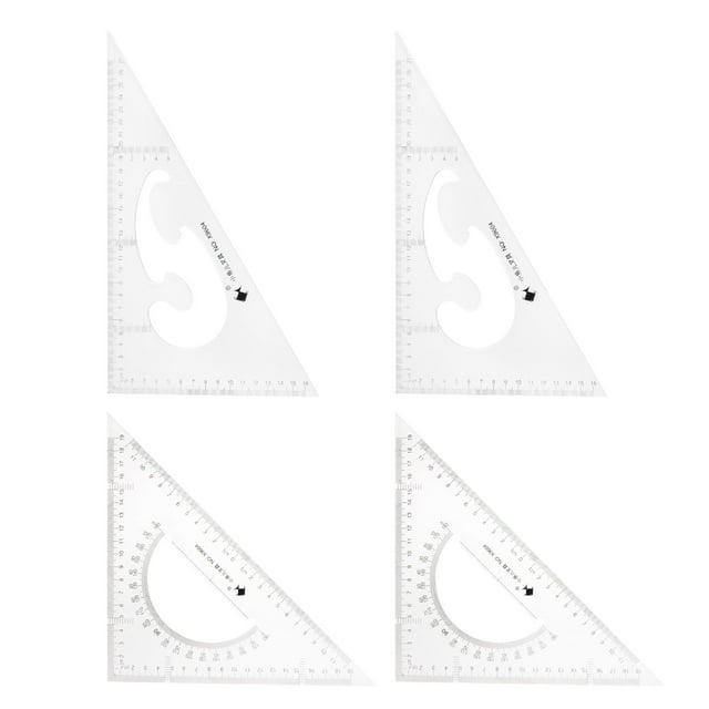 Unique Bargains 4piece Triangle Ruler Square Set 27cm, 24cm 30/60 and 45/90 Degrees Measuring Tools, Transparent