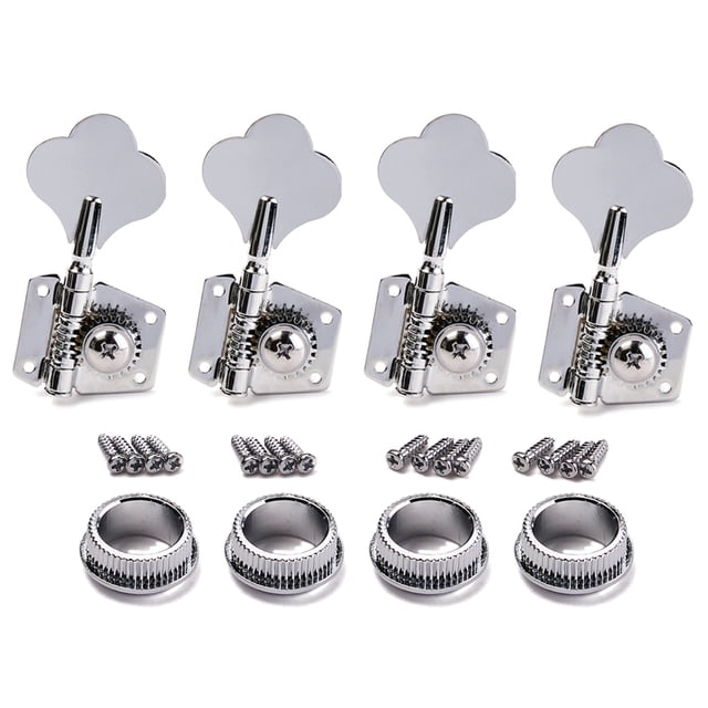 EeaseCA Bass Tuning Pegs Keys Tuner Machine Heads Vintage Open Style 4R Tuner Heads Set with Mounting Screws Ferrules for 4 String Bass Guitar (Silver)