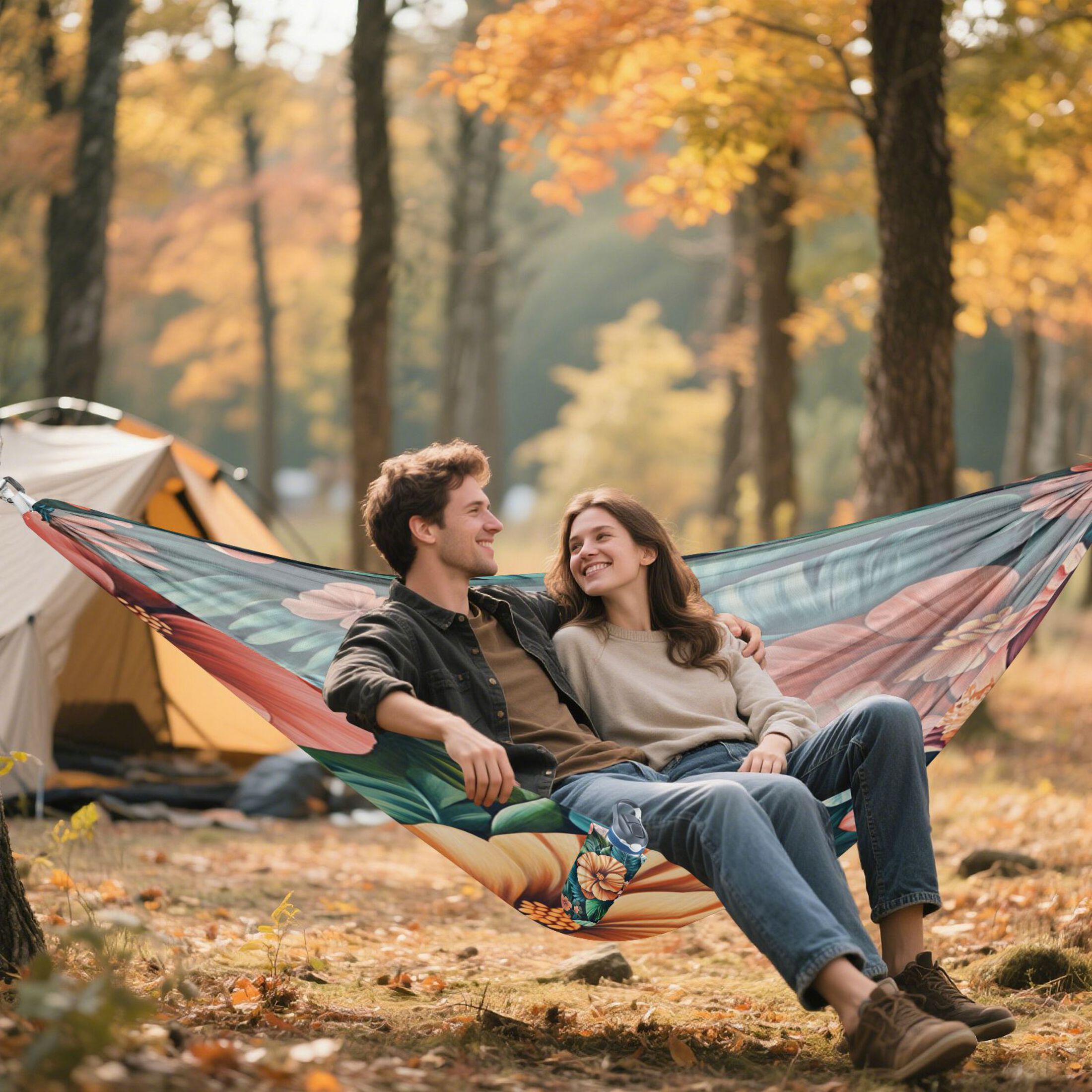 Portable Outdoor Camping Hammock Travel Hammock Ideal for Backpacking, Hiking, and Travel Multicolor Painting Flowers