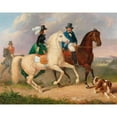 thumbnail image 2 of Josef Ziegler 18x15 Gold Ornate Wood Frame and Double Matted Museum Art Print Titled - Riding Out with Lady in a Green Skirt, 2 of 4