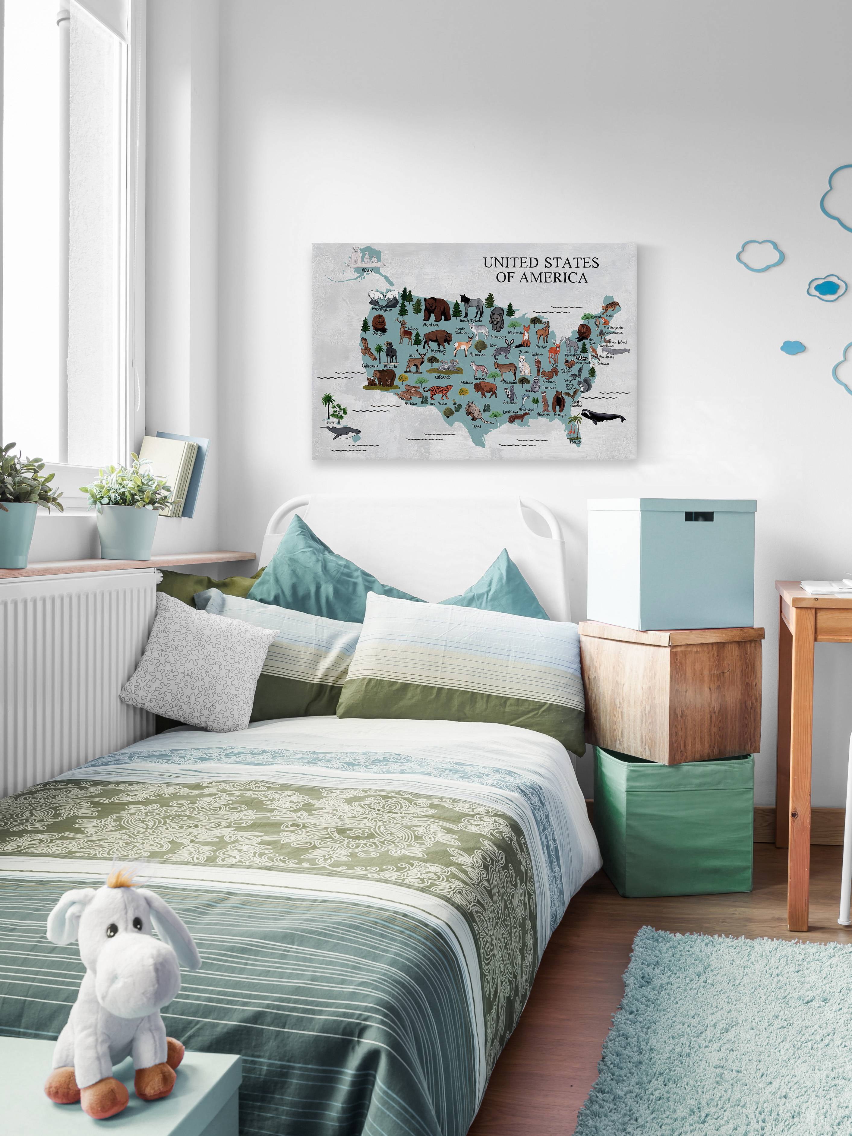Marmont Hill Animals Map Canvas Wall Art