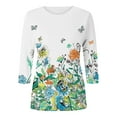 thumbnail image 4 of TSADFHJI Hauts Femmes Manches Courtes Chandail Femme 3/4 Manches Hauts Chemise Décontractée Col Rond Chemise Imprimée Mode Blouse Légère TG Blanc, 4 of 5