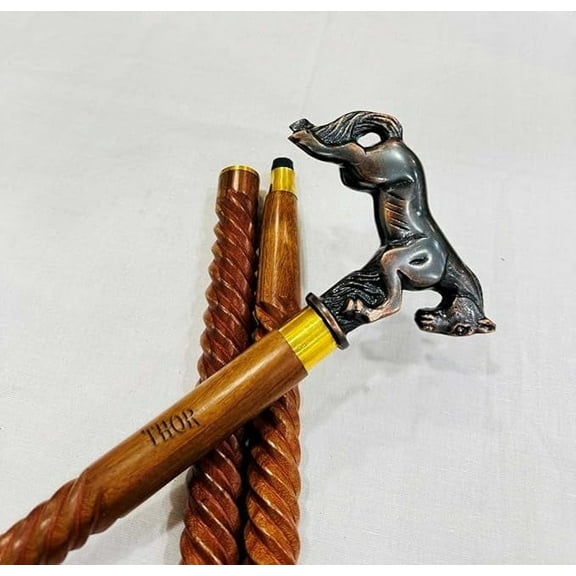 Handmade Solid Brass Head Handle Vintage Style Antique Wooden Walking Stick Cane Gift (Horse handle)