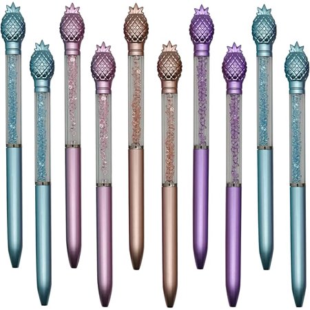 Maydahui 24PCS Pineapple Ballpoint Pen Retractable Fruit Pens Crystal Quicksand Bling Pen Black Ink for Party School Office Supplies