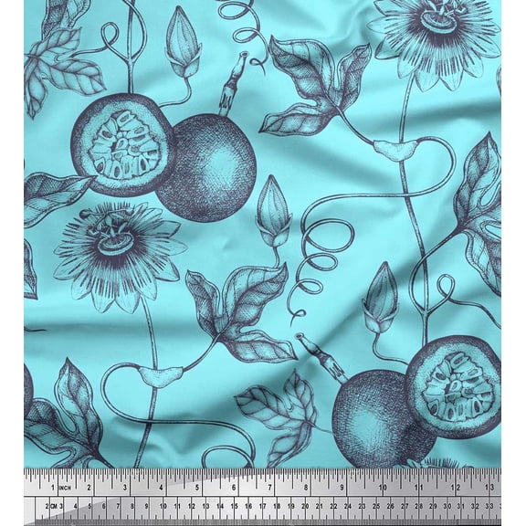 Soimoi Cotton Duck Fabric Leaves,Floral & Passion Fruits Print Fabric by the Yard 42 Inch Wide