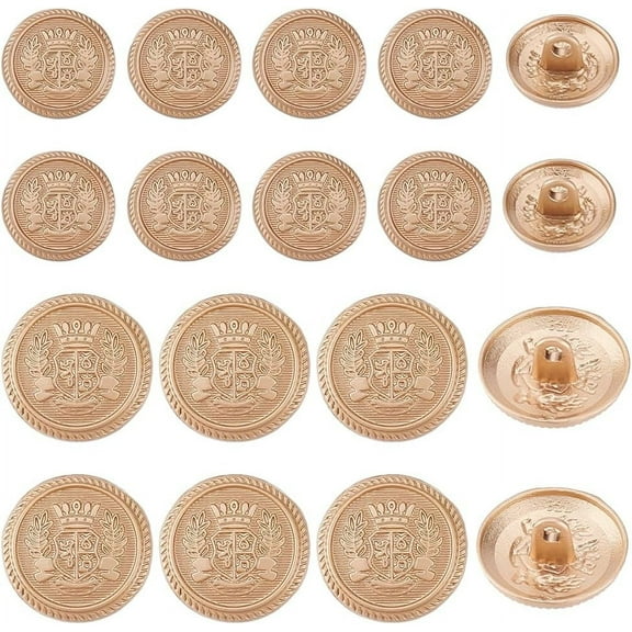 1box 80pcs Metal Blazer Buttons Crown Badge Brass Flat Round Buttons 15mm 20mm Antique Suits Button set for Blazer Suits Coats Uniform and Jacket - Matte Rose golden