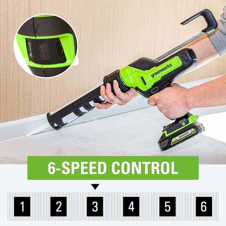 Greenworks 24V Operated Electric Cordless Caulk Gun, 6-Speed, Anti