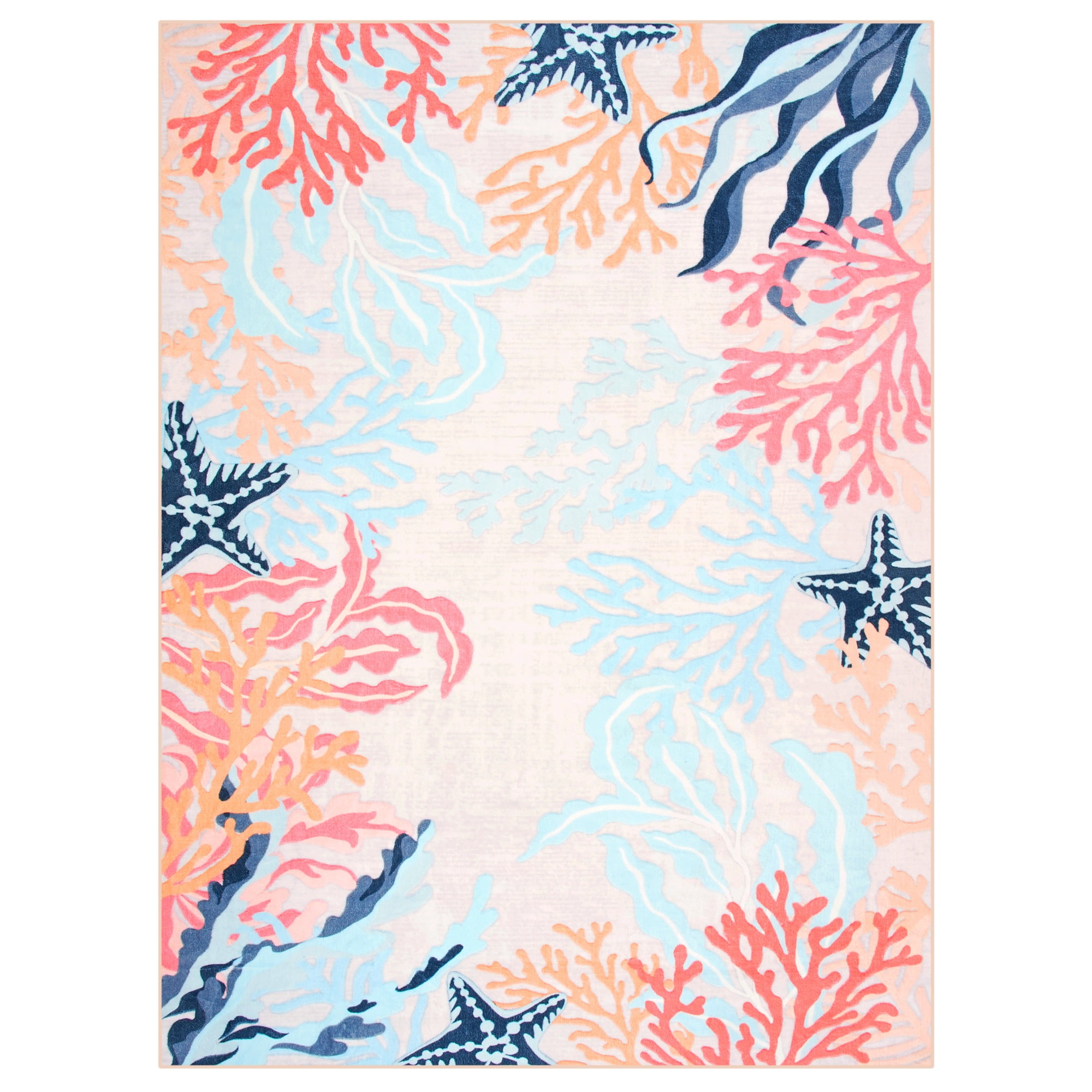 Arogan Coral Ocean Art Rug for Living Room, Bedroom and Children's Room, Beige, 5' x 8'