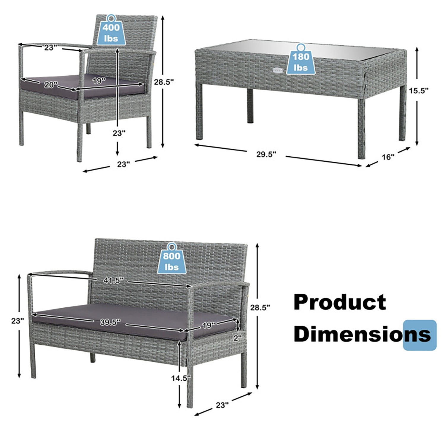 Aimee Lii Rattaner Outdoor Patio Furniture, 4 Pieces Patio Rattan Wicker Conversation Set Sofa Cushioned Wooden Tabletop, B-Gray Aimee Lii Rattaner Outdoor Patio Furniture, 4 Pieces Patio Rattan Wicker Conversation Set Sofa Cushioned Wooden Tabletop, B-Gray