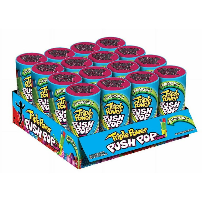 Triple Power Push Pop, Three-in-One Assorted Flavor Lollipops, 1.2