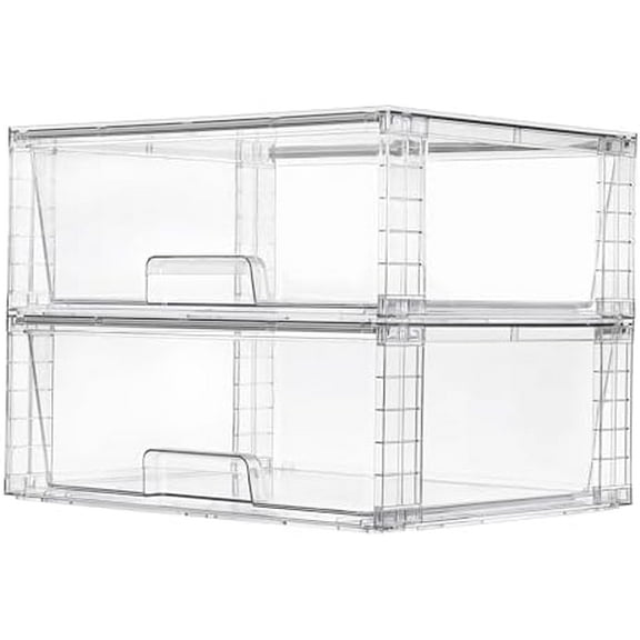2 Pack Large Stackable Storage Drawers,Easily Assemble Clear Acrylic Bathroom Closet Undersink Organizers,Plastic Storage Bins for Cabinet,Kitchen Pantry,Medicine Organization