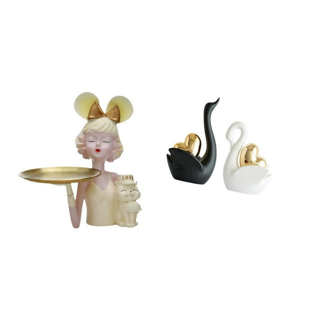 Estatua De Niña De Arte Moderno Con Figuras De Cisne, Bandeja Para Guardar Llaves, Artesanías Creativas De Resina Para Mueble De TV, Mesa, Dormitorio, Entrada, Estantería, Decoración.