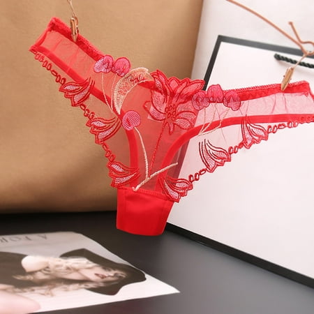 ZVNAH Women Sexy Lace Lingerie Panties G String Thong Underwear  Valentine s Day Supplies  Floral Lace Mesh Hollow Out See Though Panties