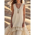 thumbnail image 3 of Women Dresses V-Neck Maxi Dress Tiered Silhouette with Sleeveless Flowy Dress Cream White L, 3 of 5