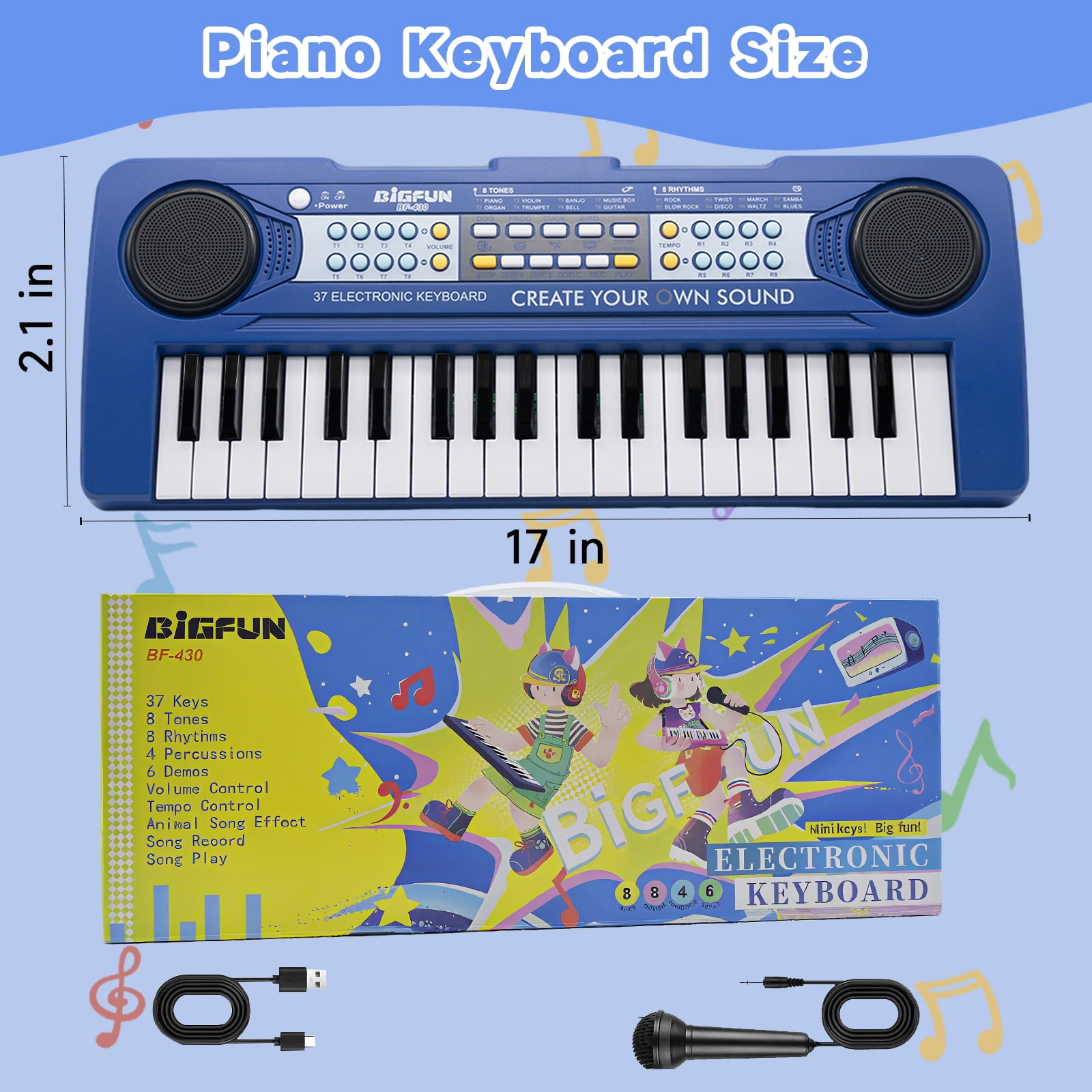 OUTGOO 37 Keys Piano Keyboard for Kids, Portable Music Keyboard Piano, Early Learning Educational Electronic Musical Instruments Toys Gifts for 3 4 5 6 7 8 9 Year Old Boys and Girls