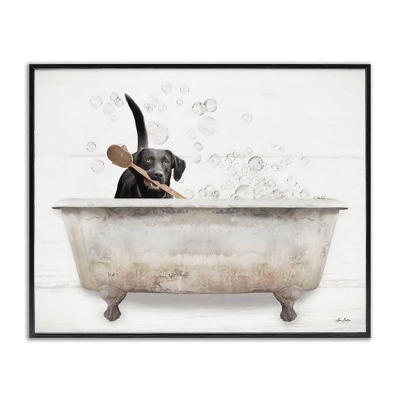 Stupell Industries Rustic Lodge Labrador Dog Bubble Bath Black Framed Giclee Art, 14 x 11, by Lori Deiter
