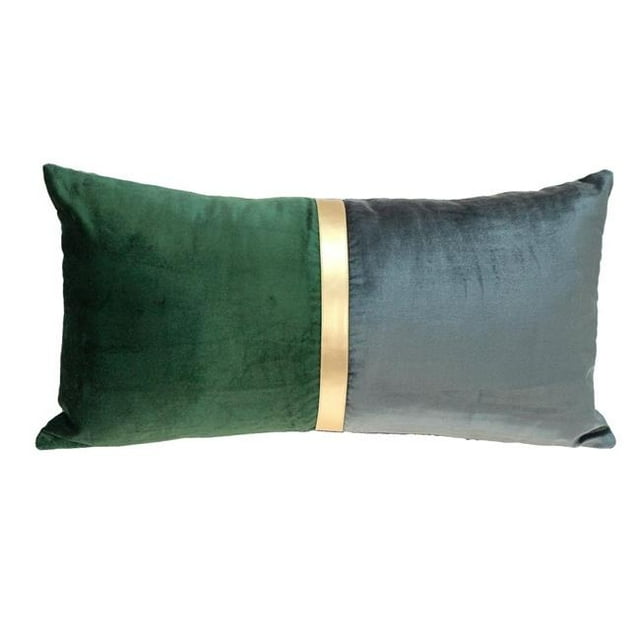 HomeRoots 402665 Green, Gold & Dark Gray Tufted Velvet Lumbar Pillow, Multi Color