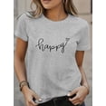 thumbnail image 2 of Camiseta informal de manga corta para mujer con la inscripción "Happy", camiseta blanca clásica para uso diario, cómoda y con cuello redondo. Camiseta deportiva de moda., 2 of 8