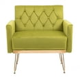 thumbnail image 3 of Velvet Single Sofa Chair, Mid-Century Button Tufted Upholstered Accent Living Room Chair with Golden Metal Legs Comfy Armchair Leisure Lounge Chair with Wide Backrest & Armrest for Bedroom Olive Green, 3 of 7