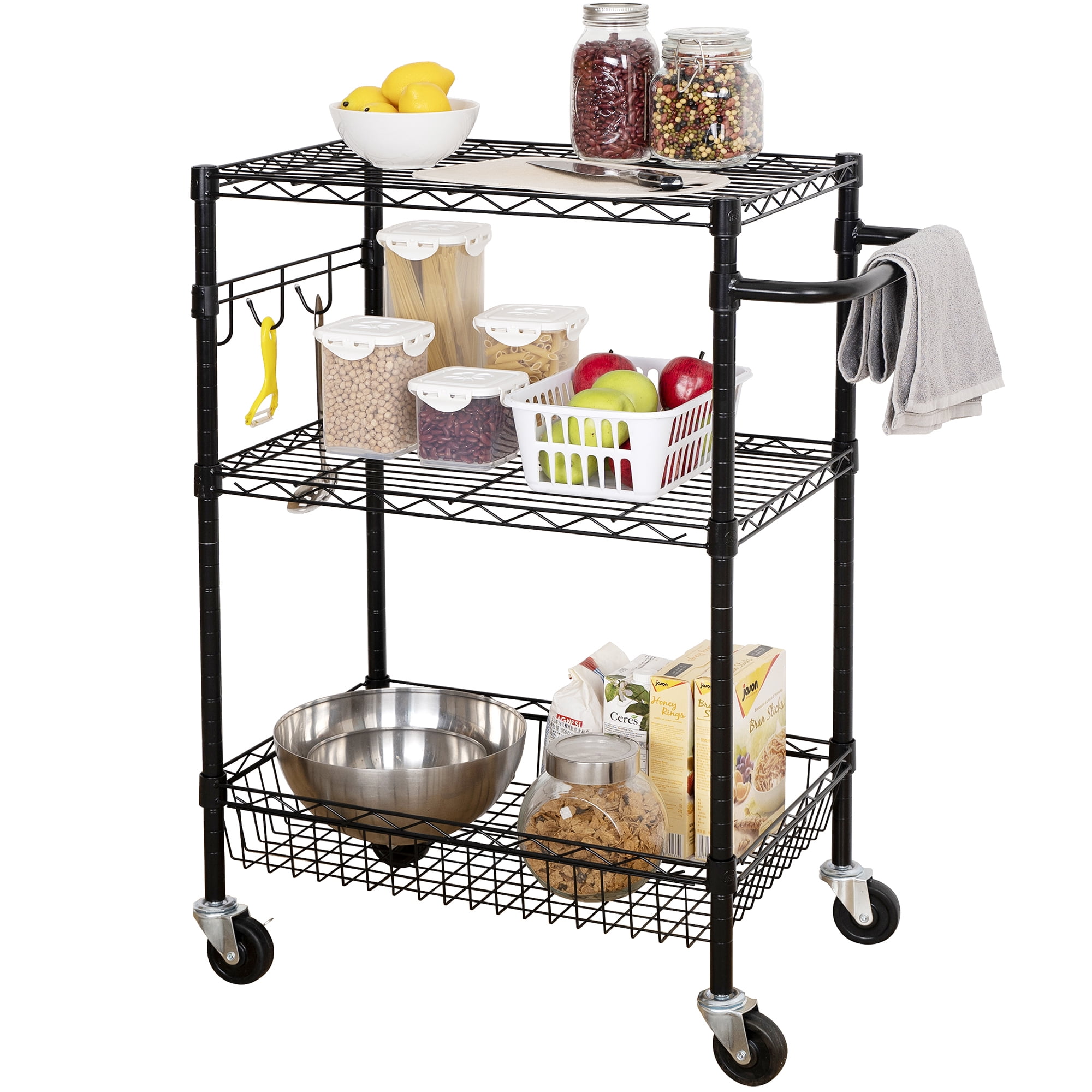 Hyper Tough 3-Tier New Multipurpose Rolling Cart, Black Color, 495lbs Load Capacity
