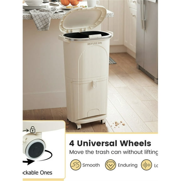 10 Gallon Kitchen Trash Can with Lid and 2 Removable Buckets,2 Compartments ,PP Material,17" x 11.5" x 29.5"