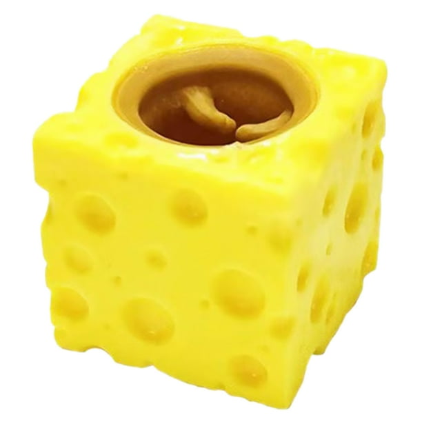 3 juguetes sensoriales para apretar con forma de ratón, con forma de taza de queso y ratón, para aliviar el estrés, de colores aleatorios.