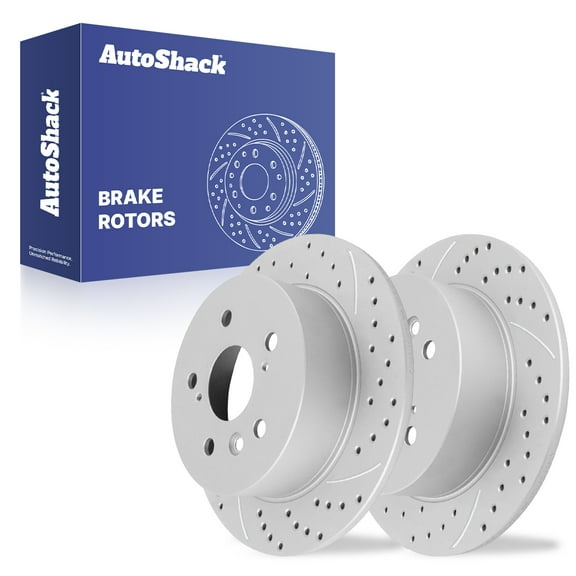AutoShack Rear Solid Drilled & Slotted Coated Brake Rotors Silver Matte Finish 2-PC Set Replacement for 2007-2011 Toyota Camry 2007-2012 Lexus ES350 TurboGuard 11.05" (280.7 mm)
