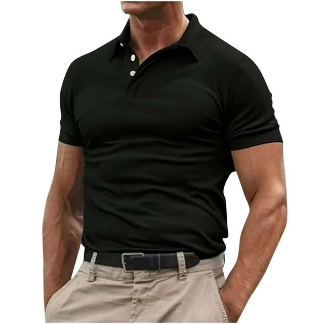Chbgutlmr T Shirts for Men Summer Button Lapel Neck Short Sleeve Tops Fitting Casual Solid Color Shirts