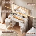thumbnail image 4 of 44" Vanity Desk with Mirror and Lights, Glass top Makeup Table with Fluted Storage Drawer, Cabinet,3 LED Lights Modes, Power Outlet for Bedroom, 4 of 10