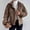 Brown, variant on Aboser Womens Fuzzy Sherpa Jacket Coat Button Down Fleece Jackets Warm Long Sleeve Outerwear Trendy Lapel Cropped Coat Winter Thicken Jackets Dark Gray M