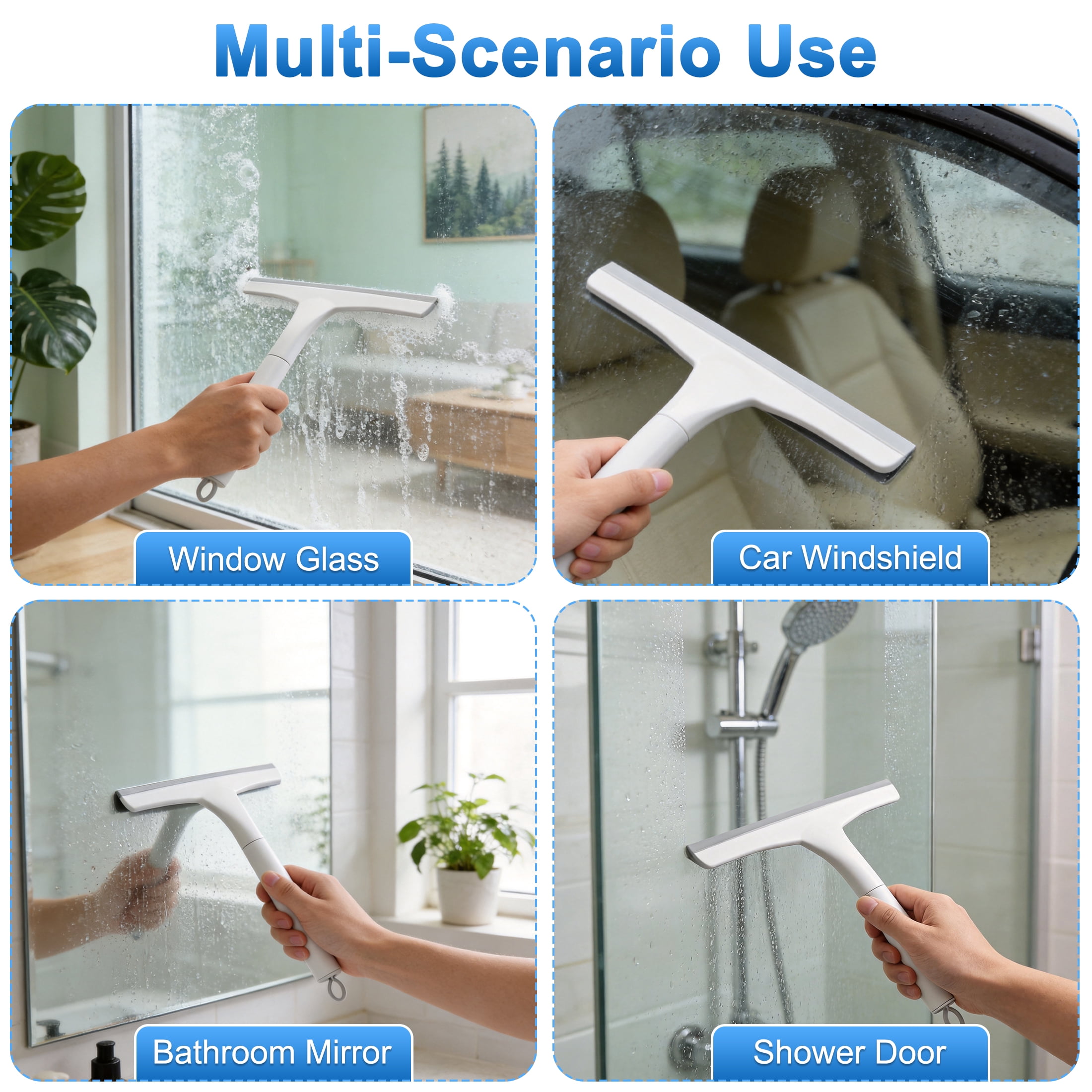 Squeegee for Shower Glass Door Silicone Shower Squeegee for Glass Doors All-Purpose Window Squeegee for Tile Shower Walls, Sink, Mirror, Bathroom, Car Window Cleaning