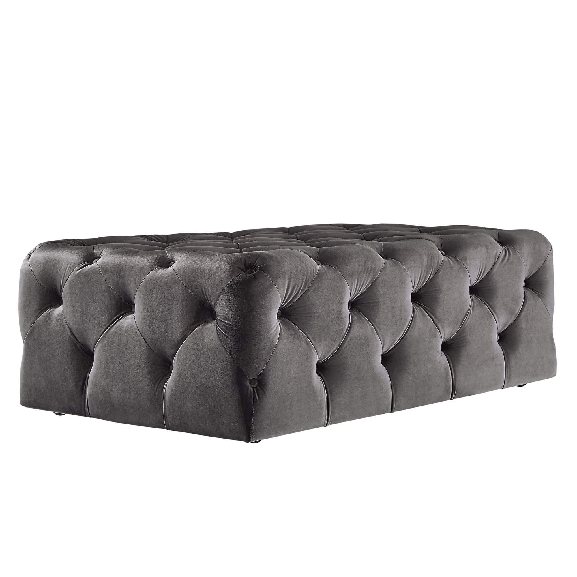 Weston Home Bowman Rectangular Tufted Ottoman with Casters, Dark Grey Velvet