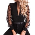 thumbnail image 5 of Douhoow Women Blouse Deep V Neck Mesh Polka Dot Long Sheer Sleeve Top Black Shirt, 5 of 7
