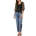 thumbnail image 2 of INSPIRE CHIC Women's Polka Dots Square Neck Semi Sheer Mesh 3/4 Sleeves Blouse, 2 of 7