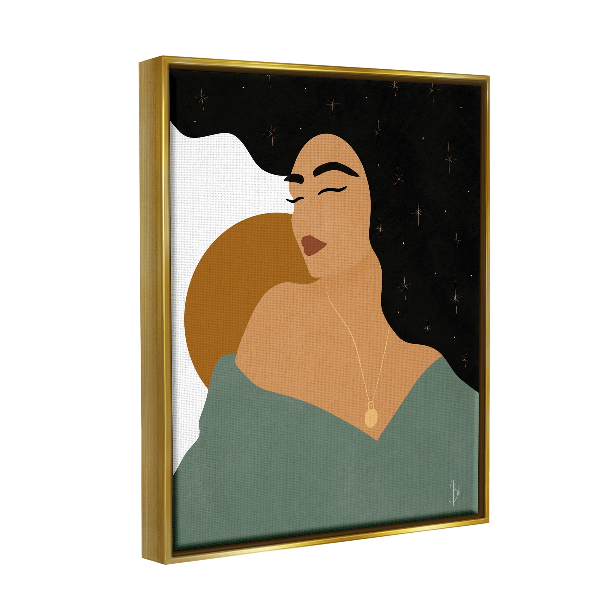 Stupell Industries Contemporary Boho Girl Portrait Beauty & Fashion Painting Gold Floater Framed Art Print Wall Art