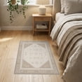 thumbnail image 2 of ODIKA 2'x3' Ivory Brown Geometric Floral Design Washable Throw Rug Intricate Pattern with Classic Borders Non-Slip, Low Profile, Flatwoven, Easy Care for Hallway, Study Room, 2 of 5