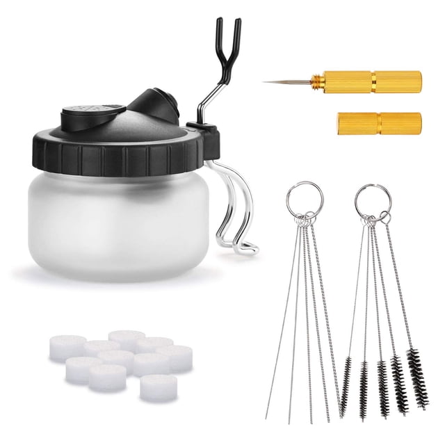 Kit de limpieza con aerógrafo AGPTEK, bote de vidrio de 304 ml con agujas