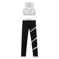 thumbnail image 4 of YONGHS Kids Girls Stage Performance Workout Outfits Metallic Vest with Rhinestones Striped Pants Set Silver 12, 4 of 5